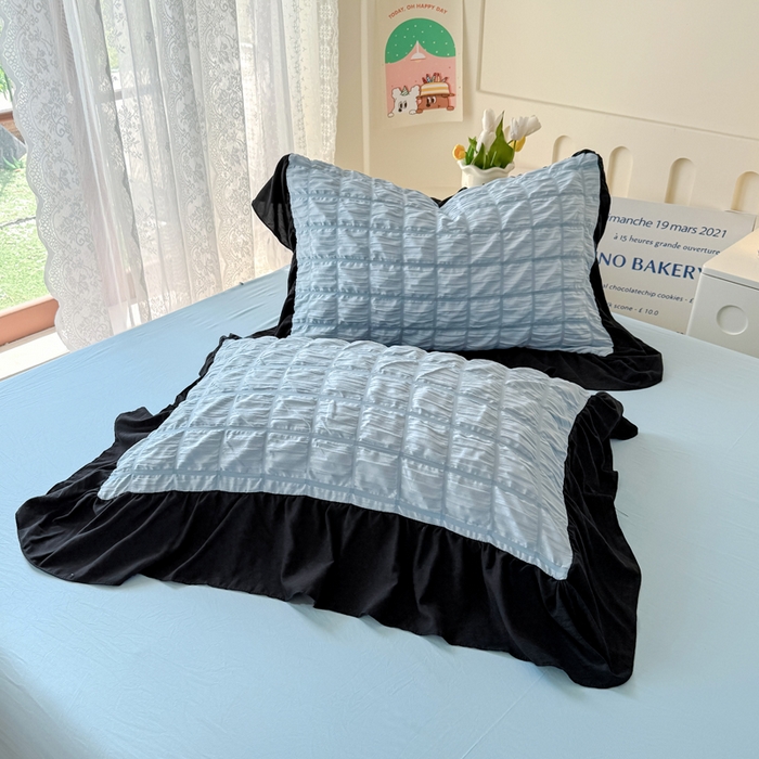 91家纺网 家纺一手货源 找家纺 优卡迪家纺馆 2026春夏新款泡泡纱黑花边夏被夏被空调被四件套【下载文件夹包含买家秀】 蓝莓仙草