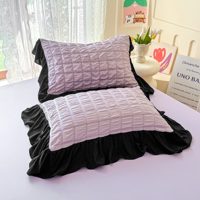 91家纺网 家纺一手货源 找家纺 优卡迪家纺馆 2026春夏新款泡泡纱黑花边夏被夏被空调被四件套【下载文件夹包含买家秀】 香芋紫薯