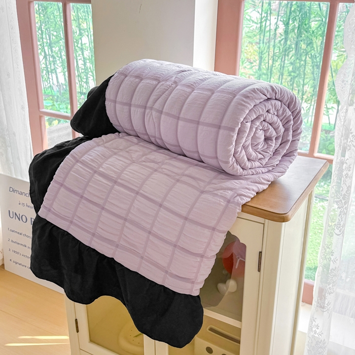 91家纺网 家纺一手货源 找家纺 优卡迪家纺馆 2026春夏新款泡泡纱黑花边夏被夏被空调被四件套【下载文件夹包含买家秀】 香芋紫薯