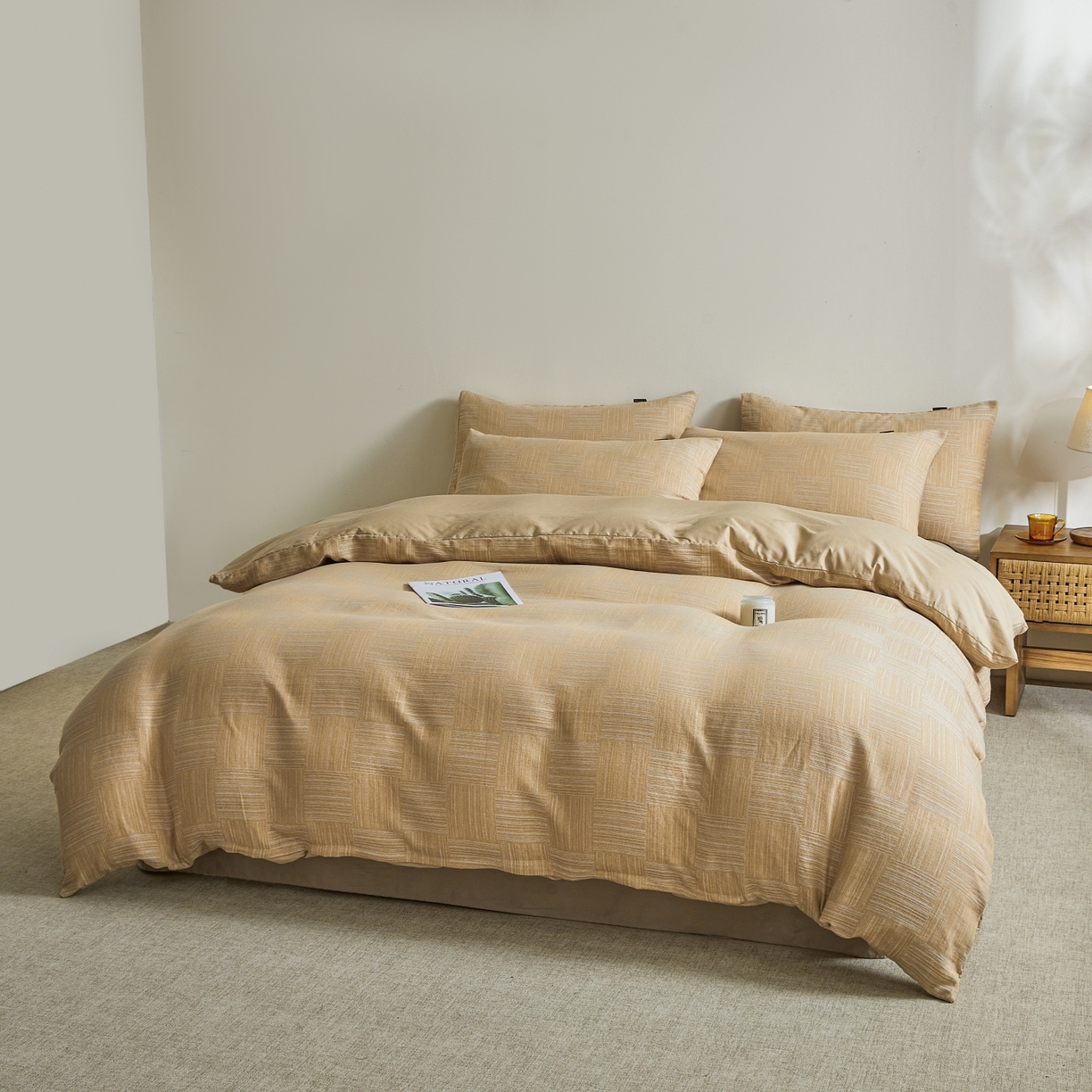 91家纺网 家纺一手货源 找家纺 乐家毛巾被（工厂自产自销） 2026新款40s全棉纯棉色织提花四件套 格物志