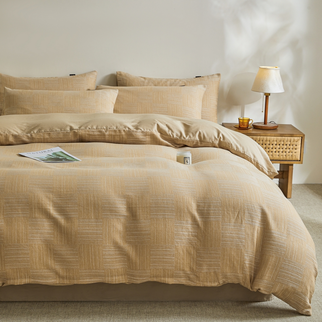 91家纺网 家纺一手货源 找家纺 乐家毛巾被（工厂自产自销） 2026新款40s全棉纯棉色织提花四件套 格物志