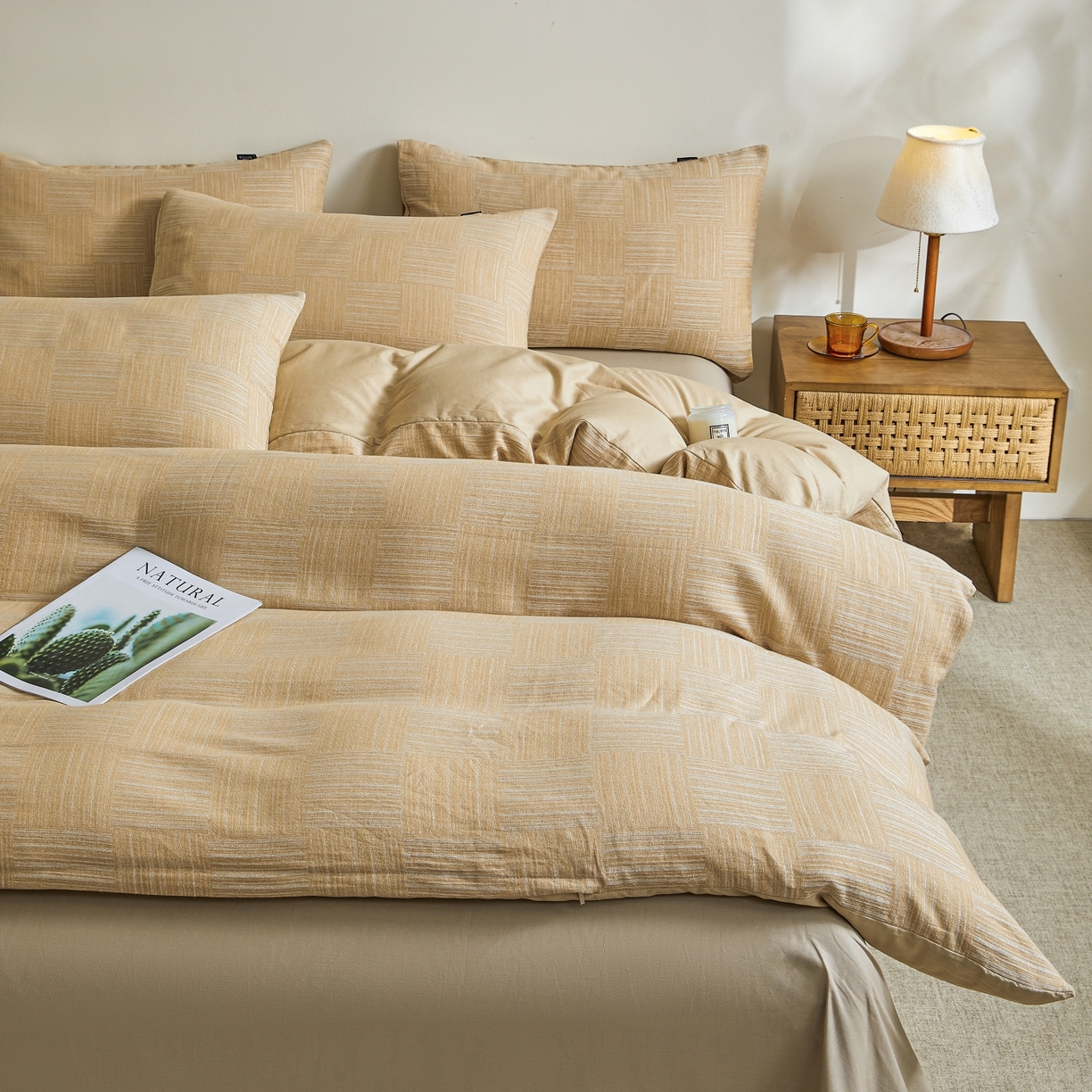 91家纺网 家纺一手货源 找家纺 乐家毛巾被（工厂自产自销） 2026新款40s全棉纯棉色织提花四件套 格物志