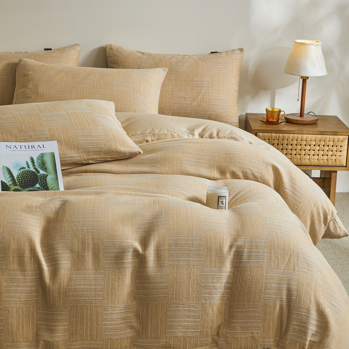 91家纺网 家纺一手货源 找家纺 乐家毛巾被（工厂自产自销） 2026新款40s全棉纯棉色织提花四件套 格物志