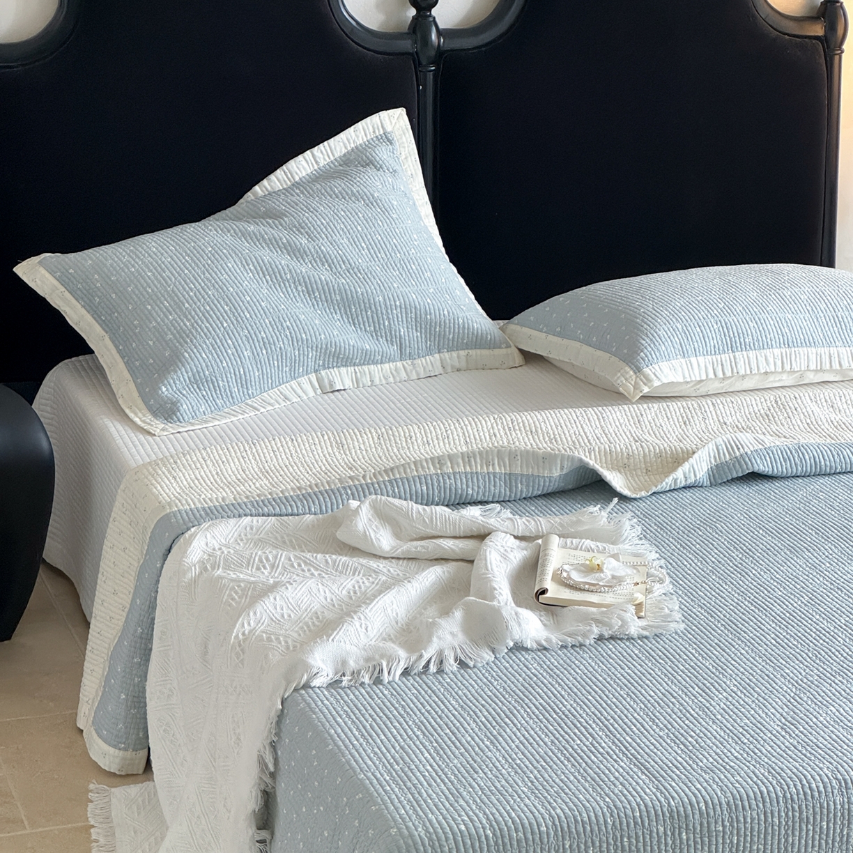 床盖工厂店 2026春夏新款双面100%全棉填充80棉花床盖三件套 樱语兰