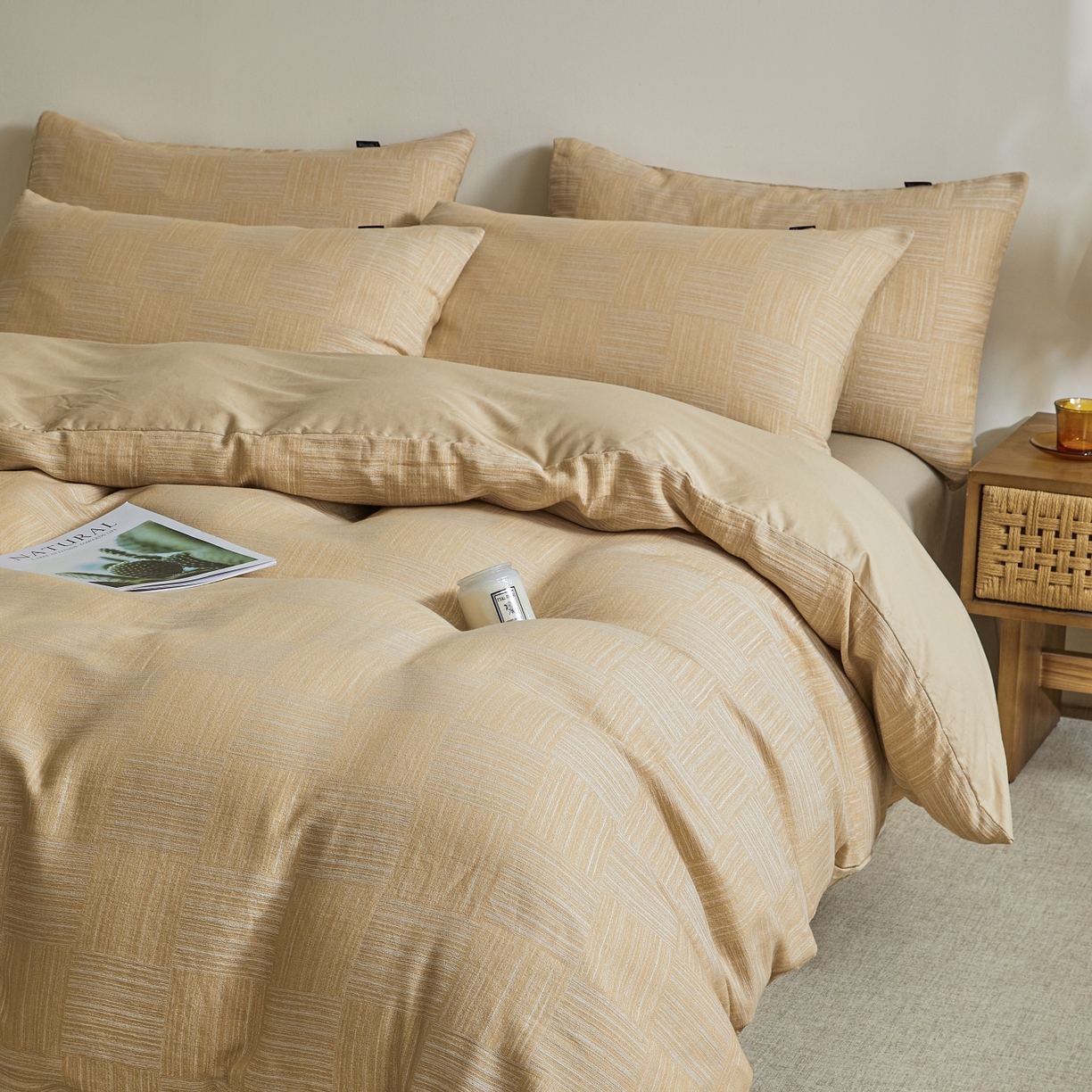 91家纺网 家纺一手货源 找家纺 乐家毛巾被（工厂自产自销） 2026新款40s全棉纯棉色织提花四件套 格物志