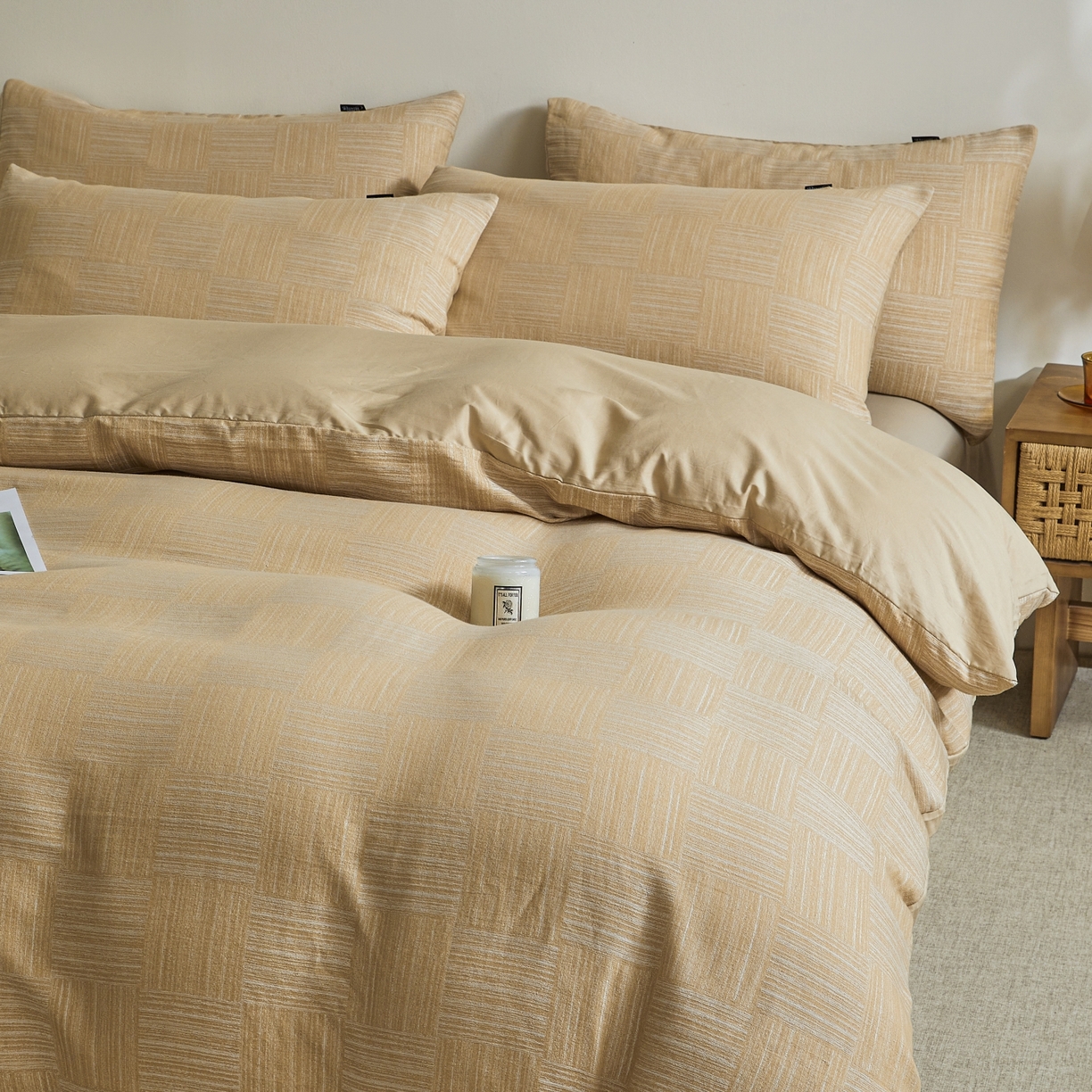 91家纺网 家纺一手货源 找家纺 乐家毛巾被（工厂自产自销） 2026新款40s全棉纯棉色织提花四件套 格物志