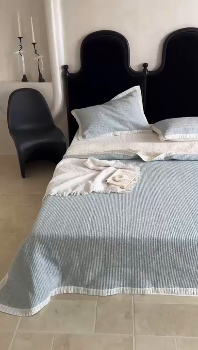 91家纺网 家纺一手货源 找家纺 床盖工厂店 2026春夏新款双面100%全棉填充80棉花床盖三件套 樱语兰