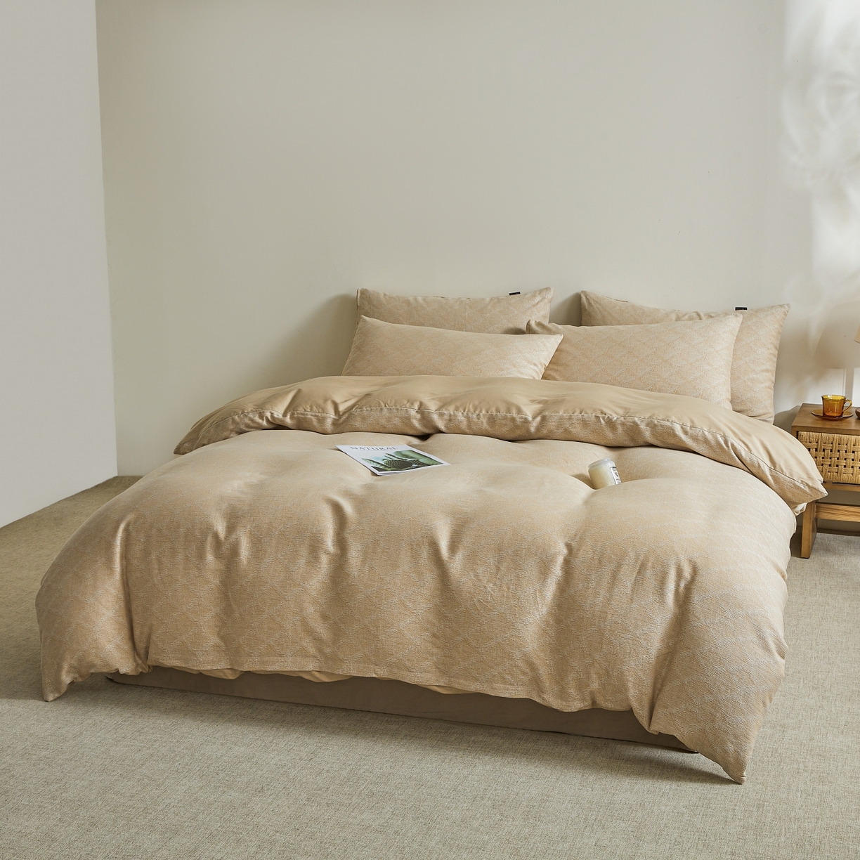 91家纺网 家纺一手货源 找家纺 乐家毛巾被（工厂自产自销） 2026新款40s全棉纯棉色织提花四件套 光阴-黄