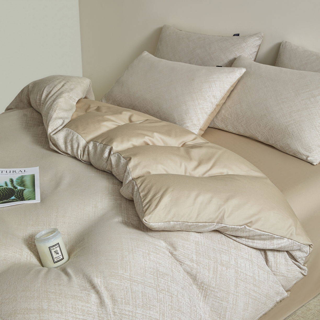 91家纺网 家纺一手货源 找家纺 乐家毛巾被（工厂自产自销） 2026新款40s全棉纯棉色织提花四件套 光阴-灰