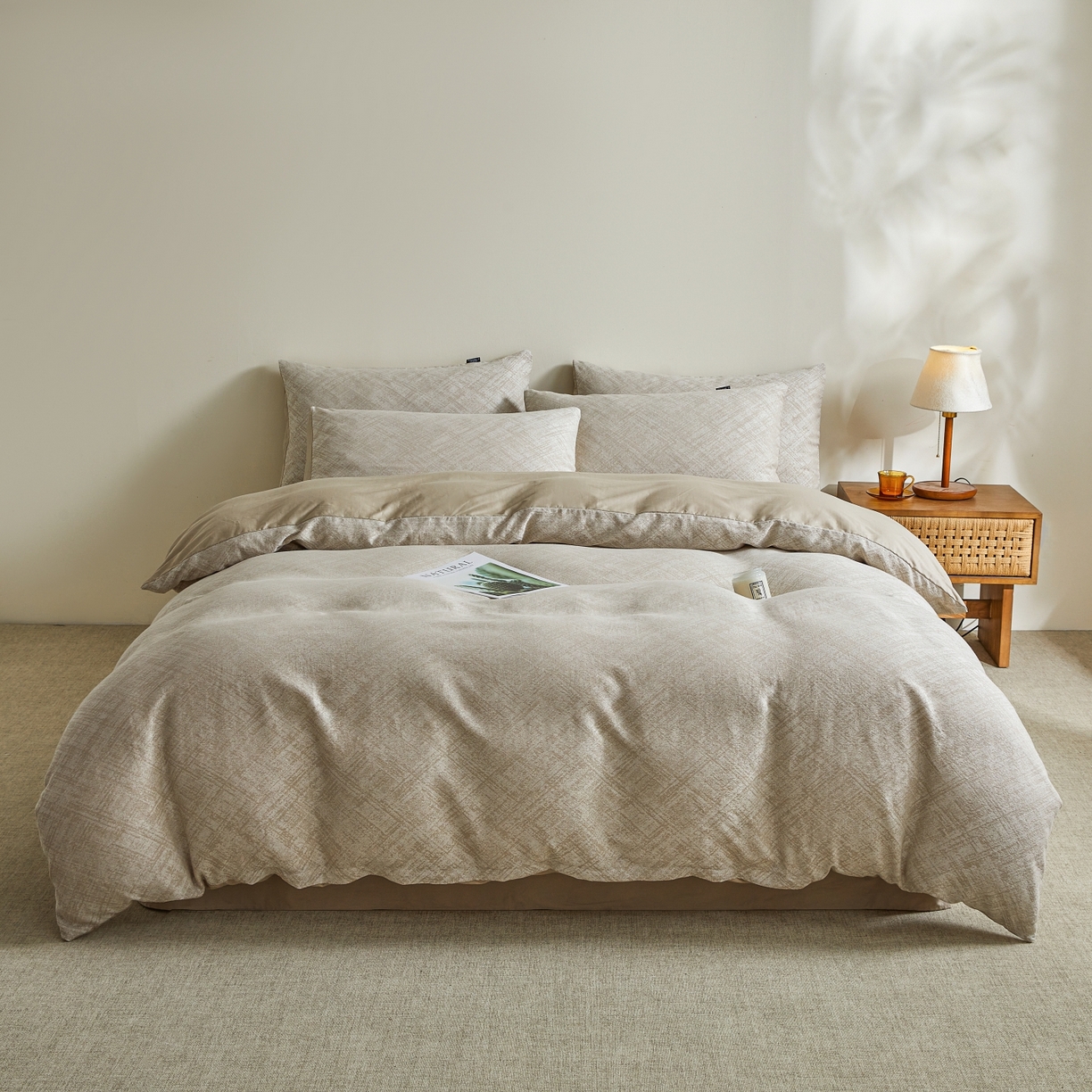 91家纺网 家纺一手货源 找家纺 乐家毛巾被（工厂自产自销） 2026新款40s全棉纯棉色织提花四件套 光阴-灰