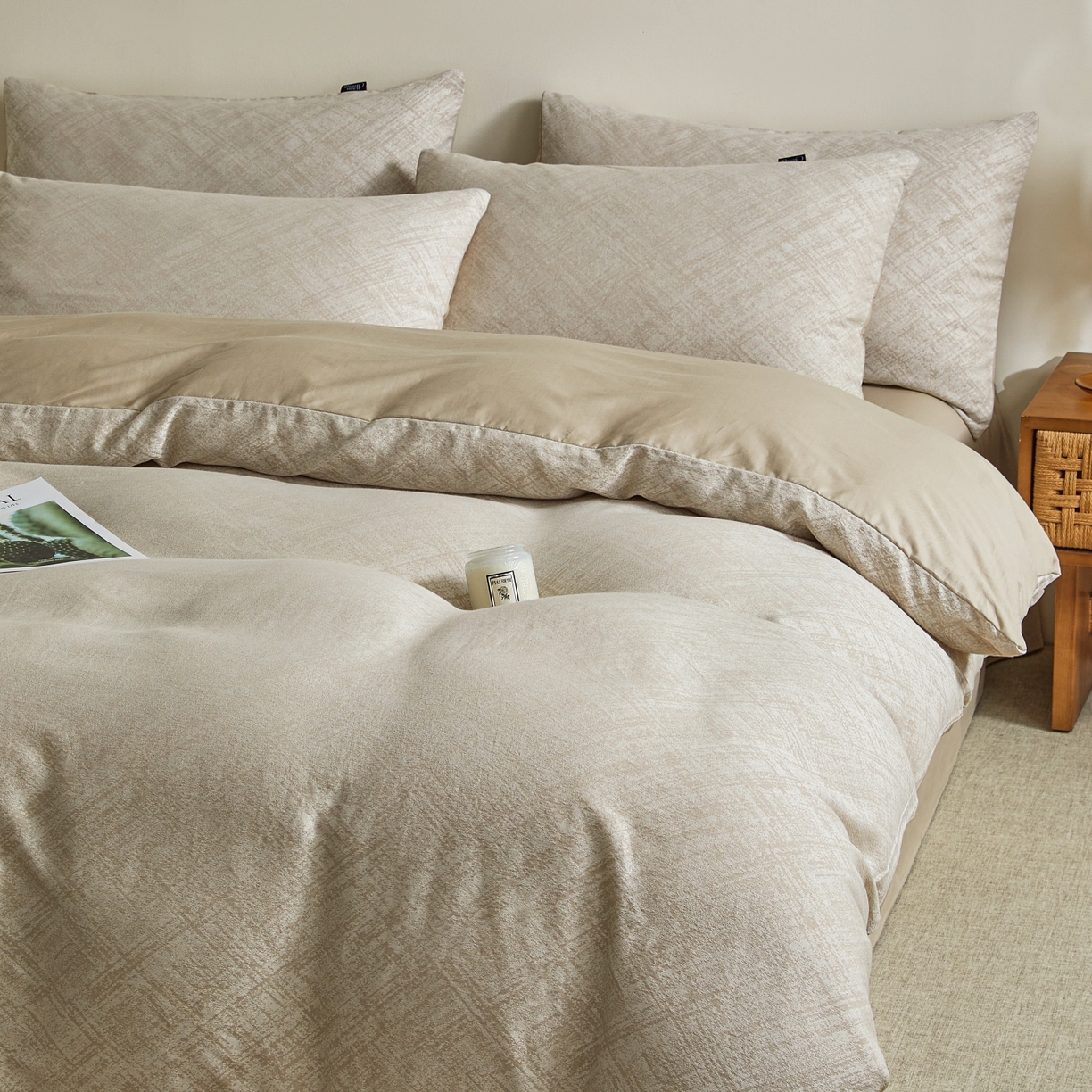 91家纺网 家纺一手货源 找家纺 乐家毛巾被（工厂自产自销） 2026新款40s全棉纯棉色织提花四件套 光阴-灰