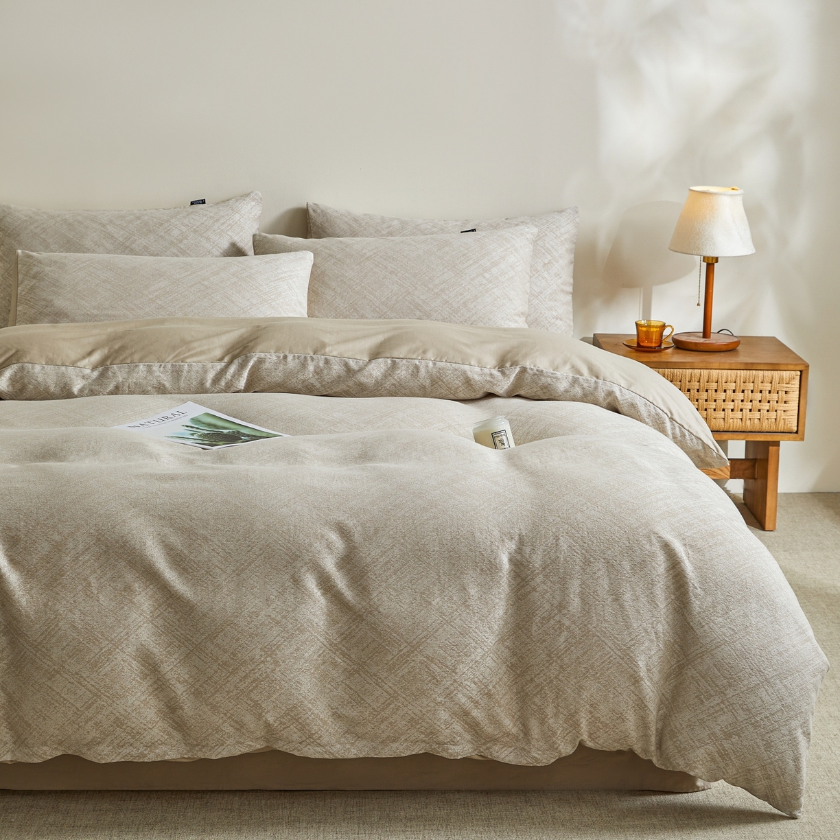 91家纺网 家纺一手货源 找家纺 乐家毛巾被（工厂自产自销） 2026新款40s全棉纯棉色织提花四件套 光阴-灰