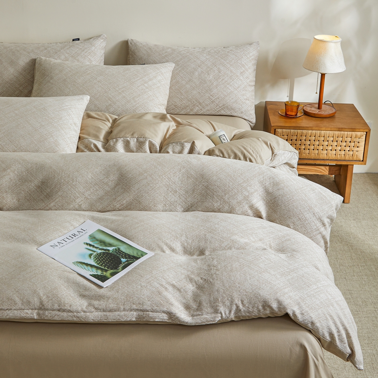 91家纺网 家纺一手货源 找家纺 乐家毛巾被（工厂自产自销） 2026新款40s全棉纯棉色织提花四件套 光阴-灰