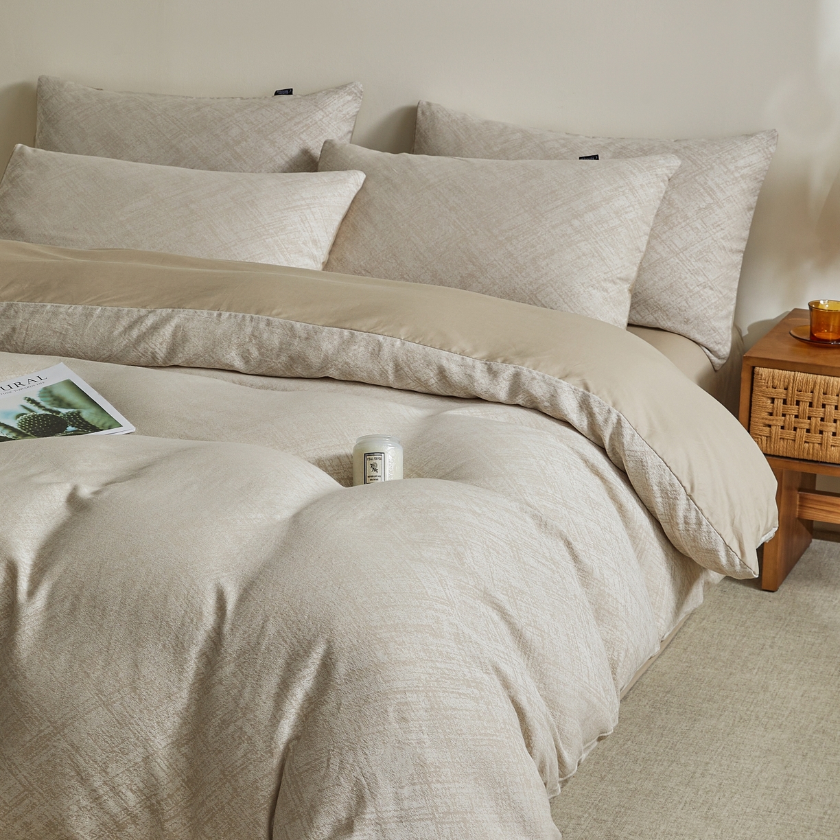 91家纺网 家纺一手货源 找家纺 乐家毛巾被（工厂自产自销） 2026新款40s全棉纯棉色织提花四件套 光阴-灰