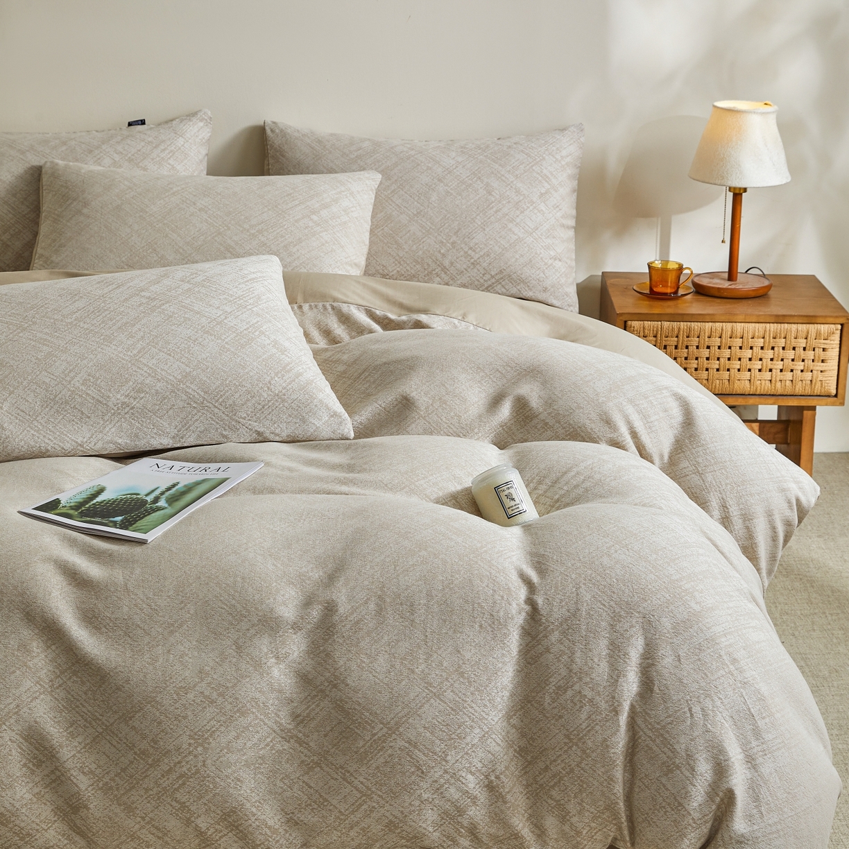 91家纺网 家纺一手货源 找家纺 乐家毛巾被（工厂自产自销） 2026新款40s全棉纯棉色织提花四件套 光阴-灰