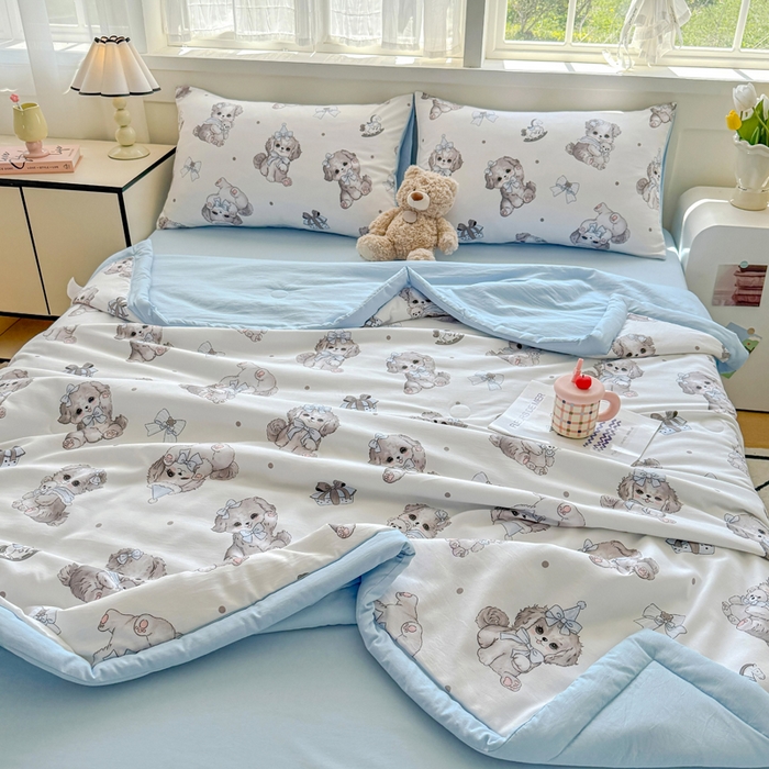 91家纺网 家纺一手货源 找家纺 （总）优卡迪家纺馆 2026春夏新款针织棉双层纱夏被夏凉被空调被四件套【下载文件夹包含买家秀】