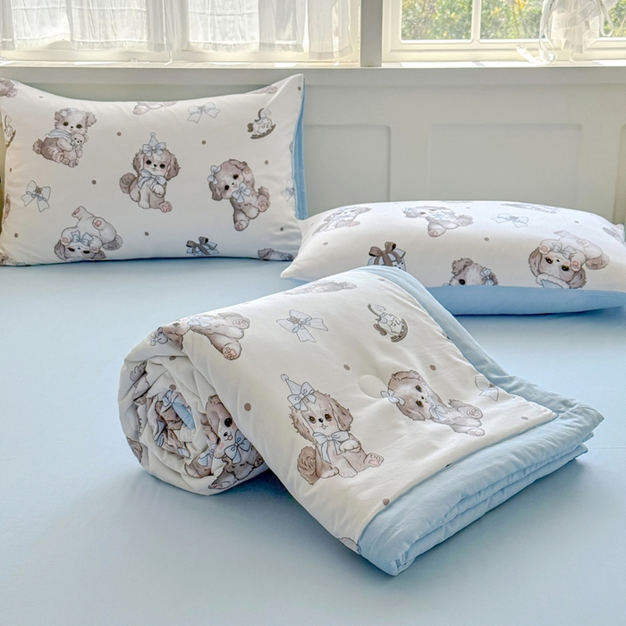 91家纺网 家纺一手货源 找家纺 优卡迪家纺馆 2026春夏新款针织棉双层纱夏被夏凉被空调被四件套【下载文件夹包含买家秀】 萌宠