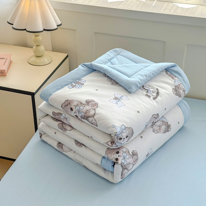 91家纺网 家纺一手货源 找家纺 优卡迪家纺馆 2026春夏新款针织棉双层纱夏被夏凉被空调被四件套【下载文件夹包含买家秀】 萌宠