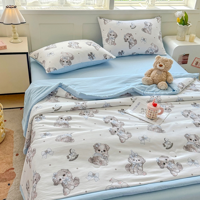 91家纺网 家纺一手货源 找家纺 优卡迪家纺馆 2026春夏新款针织棉双层纱夏被夏凉被空调被四件套【下载文件夹包含买家秀】 萌宠