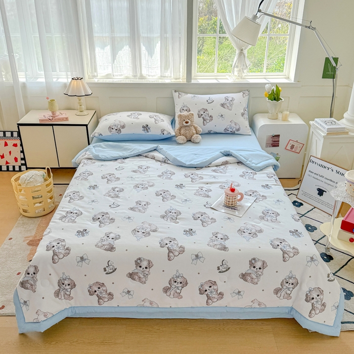 91家纺网 家纺一手货源 找家纺 优卡迪家纺馆 2026春夏新款针织棉双层纱夏被夏凉被空调被四件套【下载文件夹包含买家秀】 萌宠