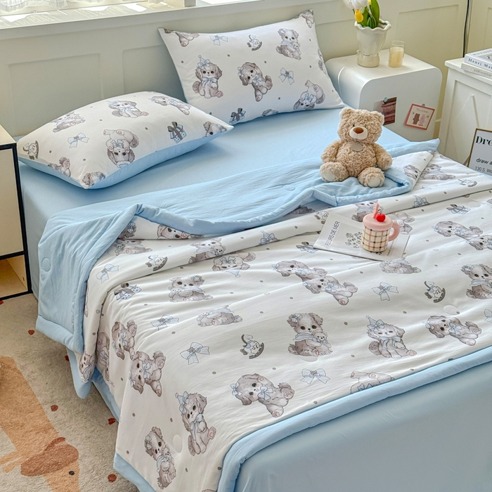 91家纺网 家纺一手货源 找家纺 优卡迪家纺馆 2026春夏新款针织棉双层纱夏被夏凉被空调被四件套【下载文件夹包含买家秀】 萌宠