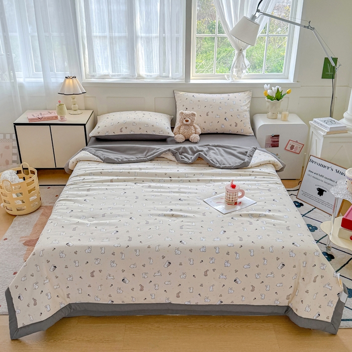 91家纺网 家纺一手货源 找家纺 优卡迪家纺馆 2026春夏新款针织棉双层纱夏被夏凉被空调被四件套【下载文件夹包含买家秀】 灵动