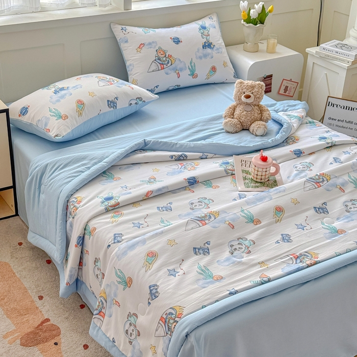 91家纺网 家纺一手货源 找家纺 优卡迪家纺馆 2026春夏新款针织棉双层纱夏被夏凉被空调被四件套【下载文件夹包含买家秀】 遨游