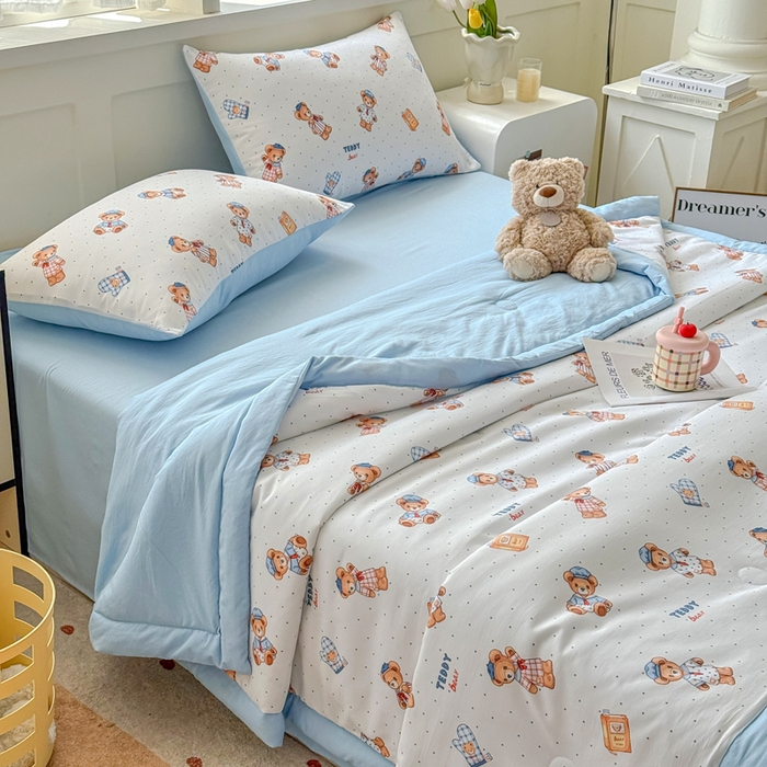 91家纺网 家纺一手货源 找家纺 优卡迪家纺馆 2026春夏新款针织棉双层纱夏被夏凉被空调被四件套【下载文件夹包含买家秀】 童真