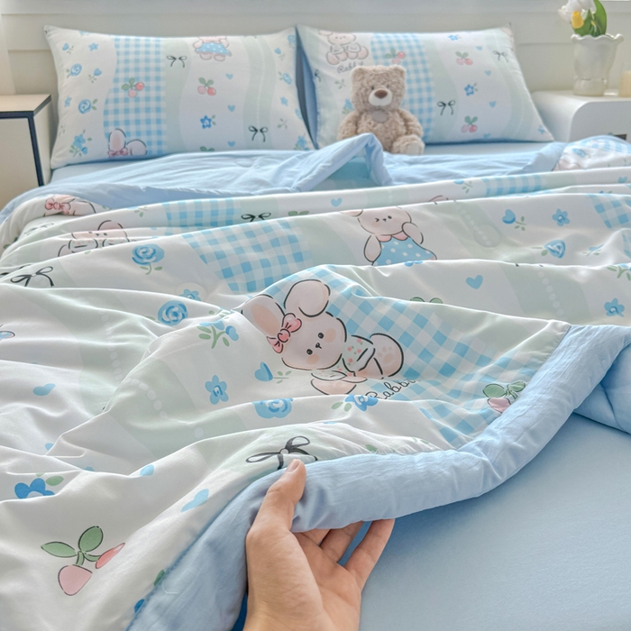 91家纺网 家纺一手货源 找家纺 优卡迪家纺馆 2026春夏新款针织棉双层纱夏被夏凉被空调被四件套【下载文件夹包含买家秀】 兰亭