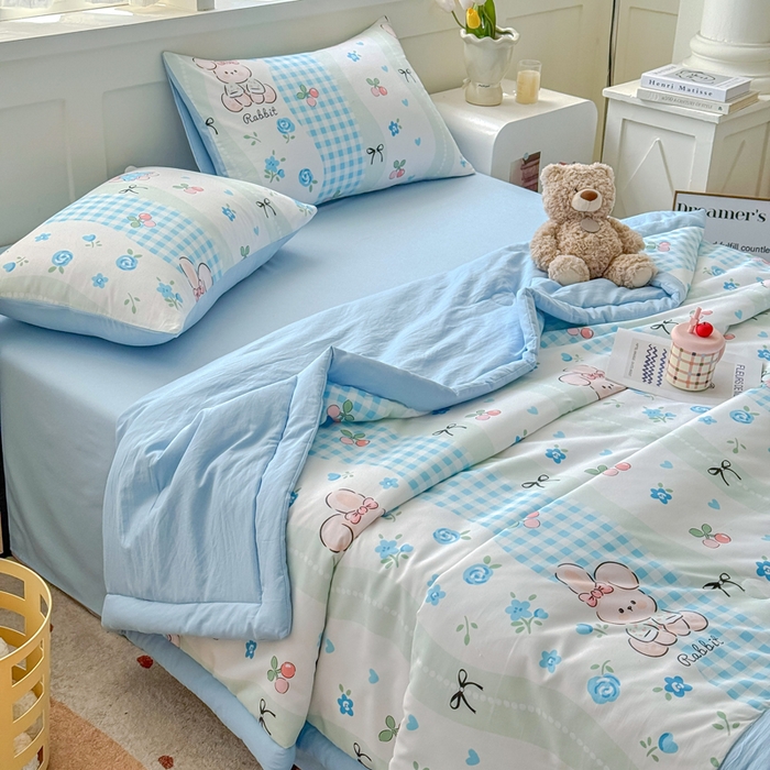 91家纺网 家纺一手货源 找家纺 优卡迪家纺馆 2026春夏新款针织棉双层纱夏被夏凉被空调被四件套【下载文件夹包含买家秀】 兰亭