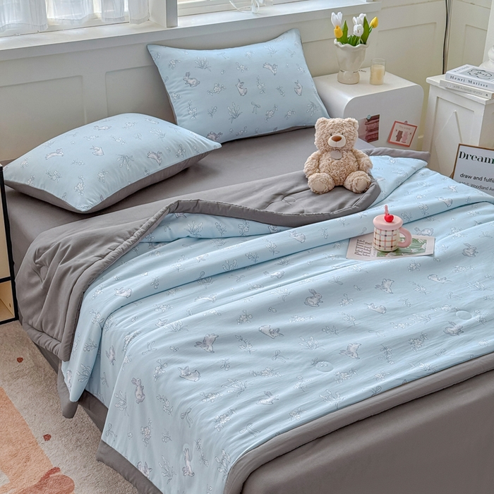 91家纺网 家纺一手货源 找家纺 优卡迪家纺馆 2026春夏新款针织棉双层纱夏被夏凉被空调被四件套【下载文件夹包含买家秀】 知秋