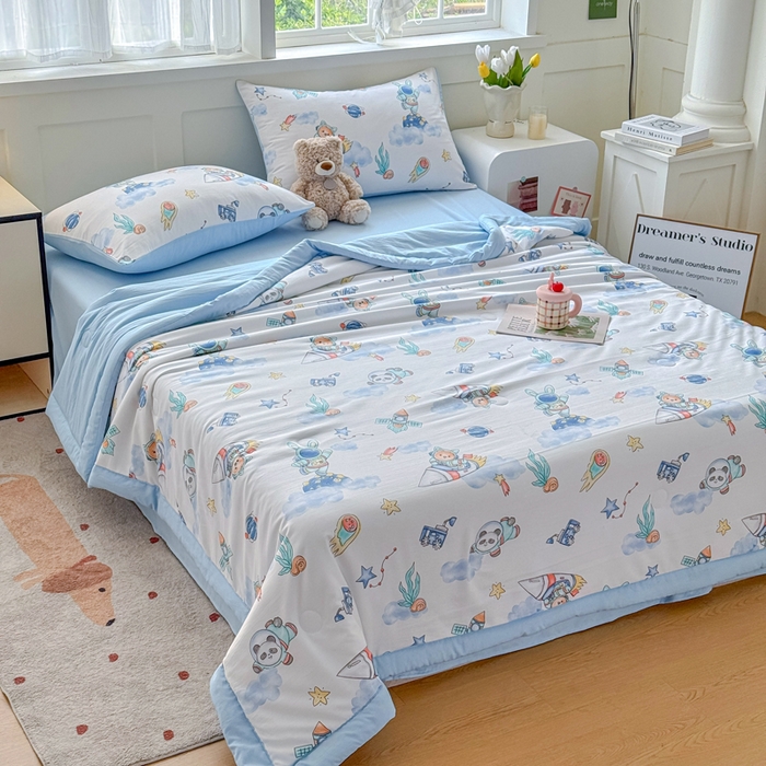 91家纺网 家纺一手货源 找家纺 优卡迪家纺馆 2026春夏新款针织棉双层纱夏被夏凉被空调被四件套【下载文件夹包含买家秀】 遨游