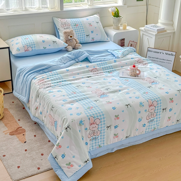 91家纺网 家纺一手货源 找家纺 优卡迪家纺馆 2026春夏新款针织棉双层纱夏被夏凉被空调被四件套【下载文件夹包含买家秀】 兰亭