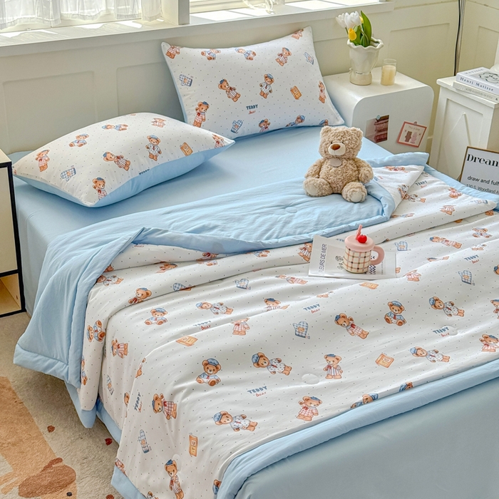 91家纺网 家纺一手货源 找家纺 优卡迪家纺馆 2026春夏新款针织棉双层纱夏被夏凉被空调被四件套【下载文件夹包含买家秀】 童真