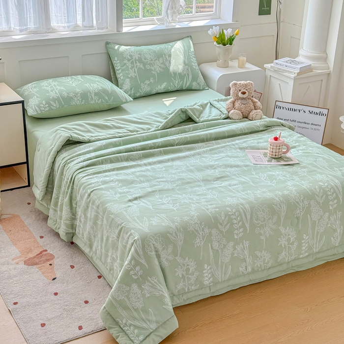 91家纺网 家纺一手货源 找家纺 优卡迪家纺馆 2026春夏新款针织棉双层纱夏被夏凉被空调被四件套【下载文件夹包含买家秀】 森恋