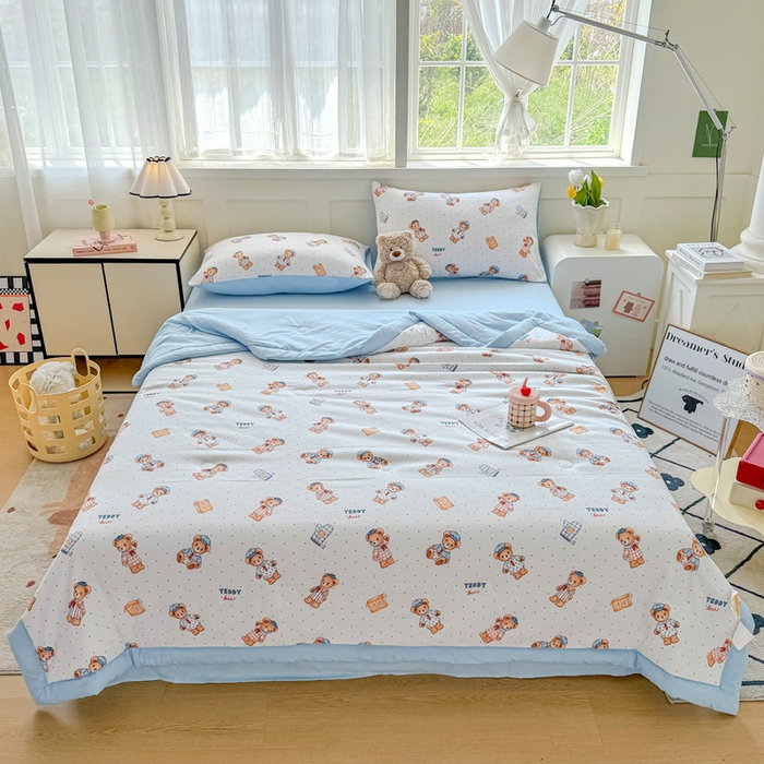 91家纺网 家纺一手货源 找家纺 优卡迪家纺馆 2026春夏新款针织棉双层纱夏被夏凉被空调被四件套【下载文件夹包含买家秀】 童真