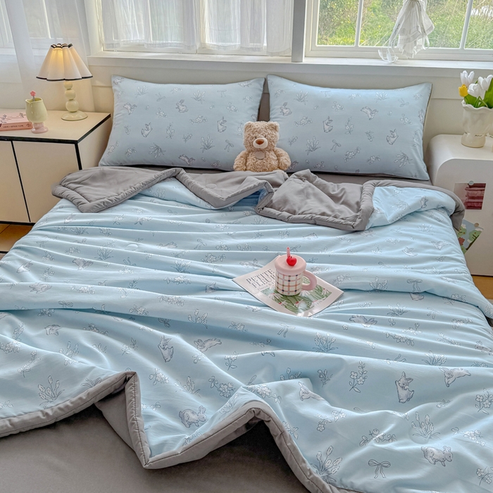 91家纺网 家纺一手货源 找家纺 优卡迪家纺馆 2026春夏新款针织棉双层纱夏被夏凉被空调被四件套【下载文件夹包含买家秀】 知秋