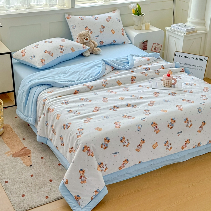 91家纺网 家纺一手货源 找家纺 优卡迪家纺馆 2026春夏新款针织棉双层纱夏被夏凉被空调被四件套【下载文件夹包含买家秀】 童真