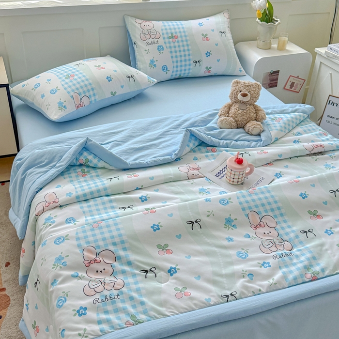 91家纺网 家纺一手货源 找家纺 优卡迪家纺馆 2026春夏新款针织棉双层纱夏被夏凉被空调被四件套【下载文件夹包含买家秀】 兰亭