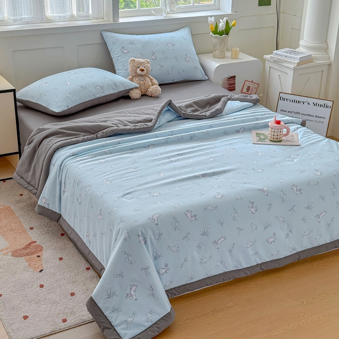 91家纺网 家纺一手货源 找家纺 优卡迪家纺馆 2026春夏新款针织棉双层纱夏被夏凉被空调被四件套【下载文件夹包含买家秀】 知秋