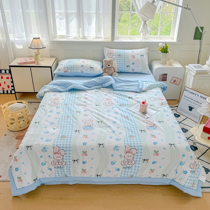 91家纺网 家纺一手货源 找家纺 优卡迪家纺馆 2026春夏新款针织棉双层纱夏被夏凉被空调被四件套【下载文件夹包含买家秀】 兰亭