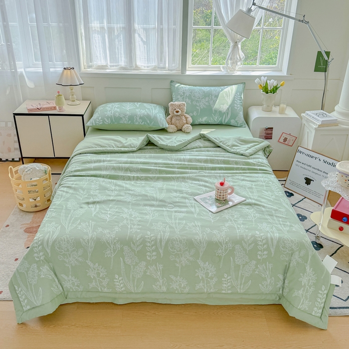 91家纺网 家纺一手货源 找家纺 优卡迪家纺馆 2026春夏新款针织棉双层纱夏被夏凉被空调被四件套【下载文件夹包含买家秀】 森恋