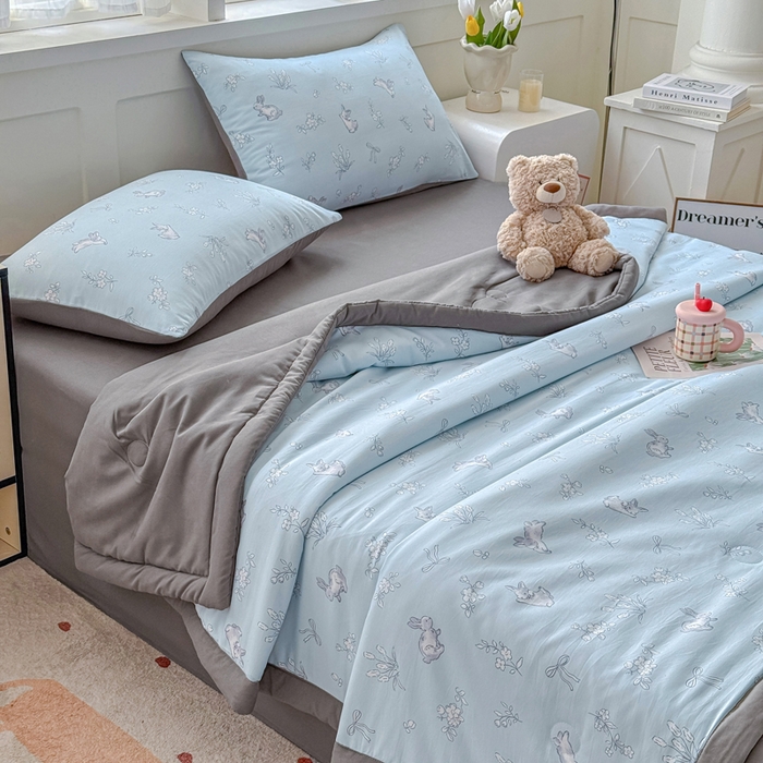 91家纺网 家纺一手货源 找家纺 优卡迪家纺馆 2026春夏新款针织棉双层纱夏被夏凉被空调被四件套【下载文件夹包含买家秀】 知秋