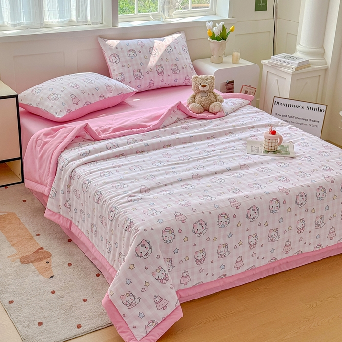 91家纺网 家纺一手货源 找家纺 优卡迪家纺馆 2026春夏新款针织棉双层纱夏被夏凉被空调被四件套【下载文件夹包含买家秀】 知音