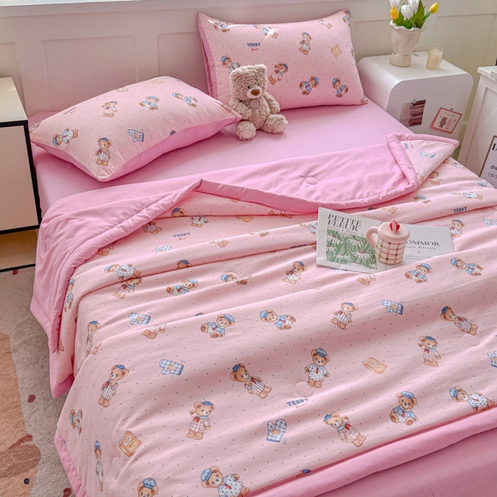 91家纺网 家纺一手货源 找家纺 优卡迪家纺馆 2026春夏新款针织棉双层纱夏被夏凉被空调被四件套【下载文件夹包含买家秀】 童趣