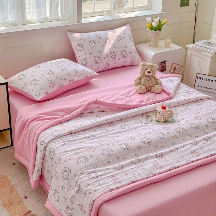 91家纺网 家纺一手货源 找家纺 优卡迪家纺馆 2026春夏新款针织棉双层纱夏被夏凉被空调被四件套【下载文件夹包含买家秀】 知音