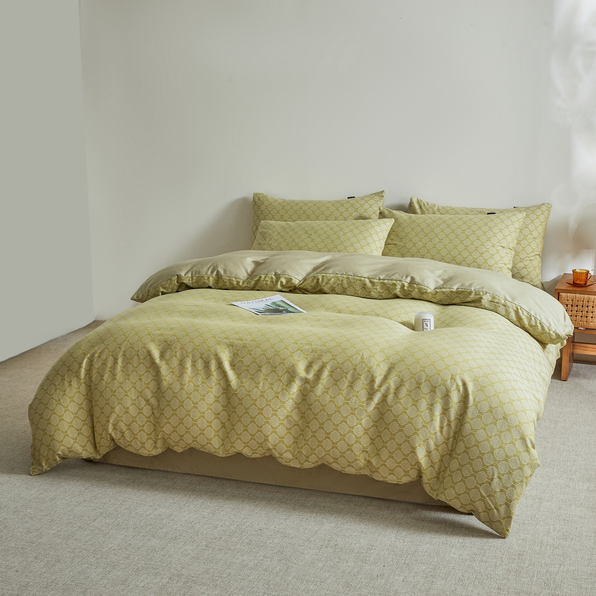 91家纺网 家纺一手货源 找家纺 乐家毛巾被（工厂自产自销） 2026新款40s全棉纯棉色织提花四件套 花间格律