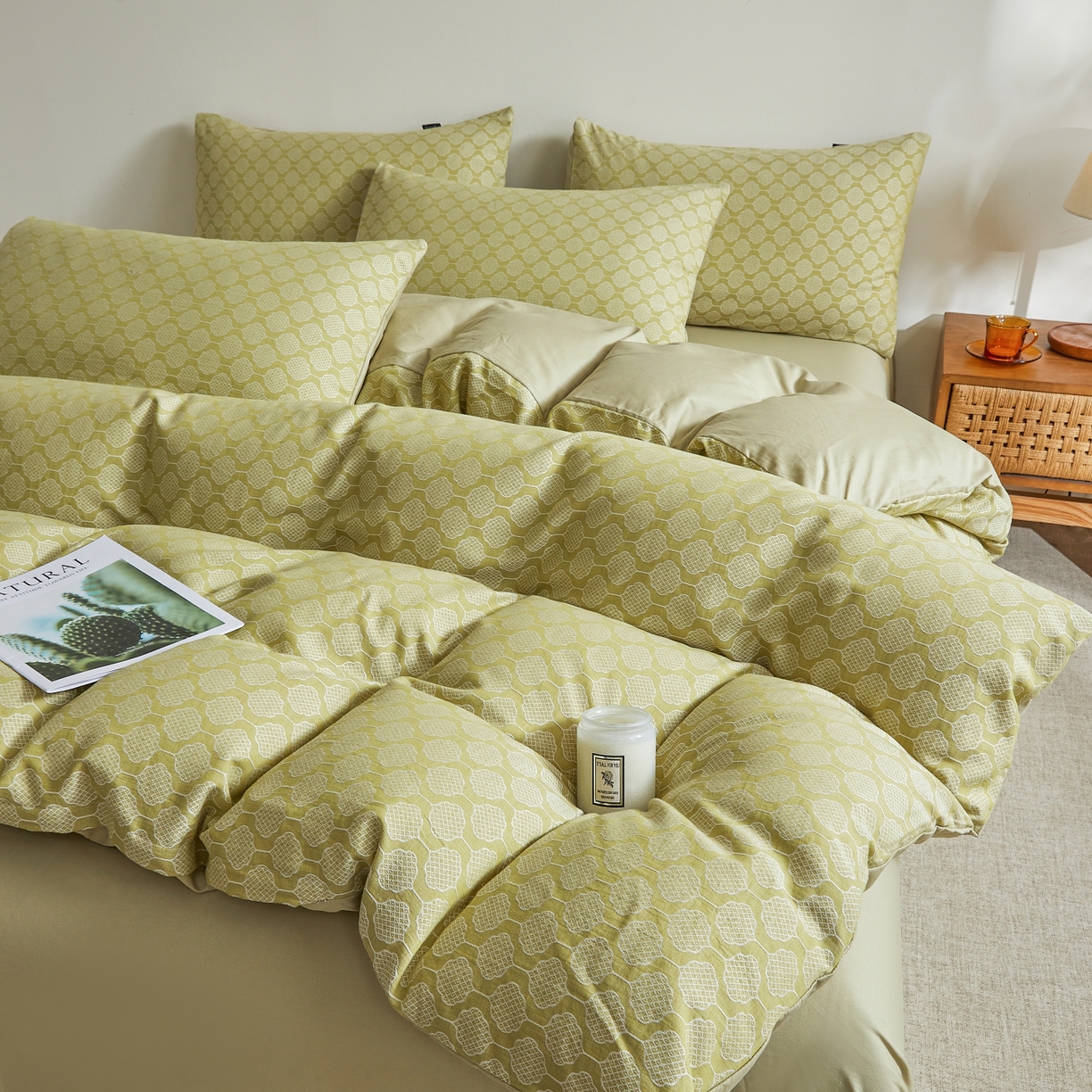 91家纺网 家纺一手货源 找家纺 乐家毛巾被（工厂自产自销） 2026新款40s全棉纯棉色织提花四件套 花间格律