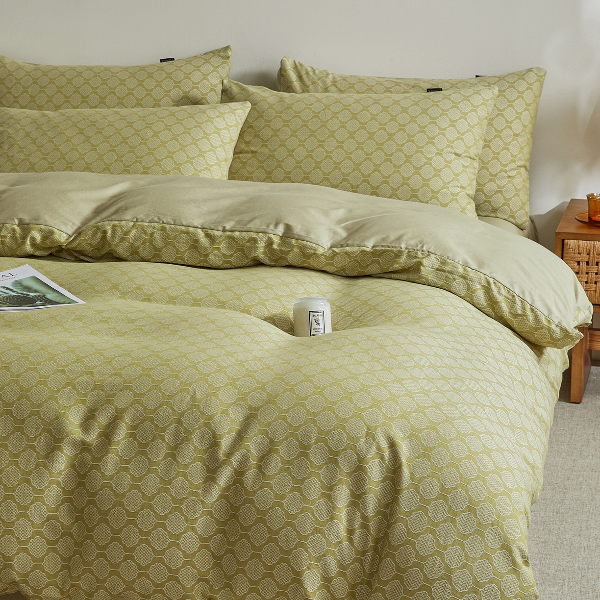 91家纺网 家纺一手货源 找家纺 乐家毛巾被（工厂自产自销） 2026新款40s全棉纯棉色织提花四件套 花间格律