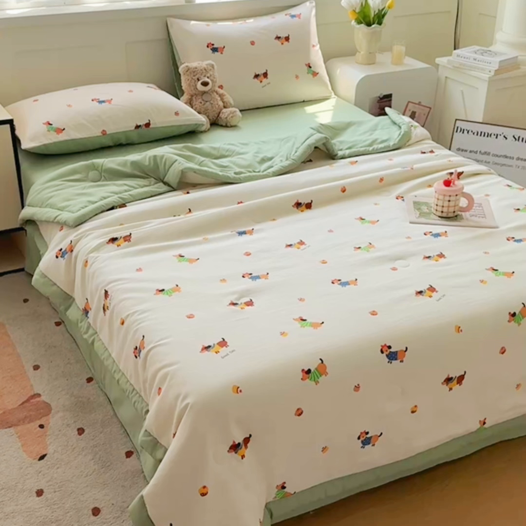 91家纺网 家纺一手货源 找家纺 优卡迪家纺馆 2026春夏新款针织棉双层纱夏被夏凉被空调被四件套【下载文件夹包含买家秀】 守望